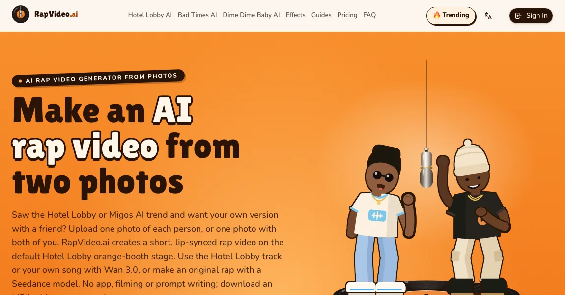 RapVideo.ai official homepage screenshot